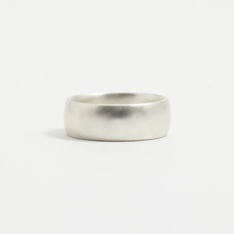 White Gold Wedding Band - 7mm Wide - Rounded - Matte