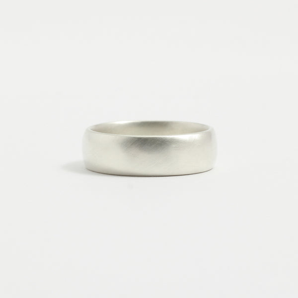 White Gold Wedding Band - 6mm Wide - Rounded - Matte