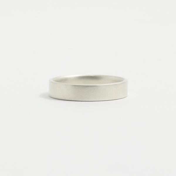 White Gold Wedding Band - 4mm Wide  - Flat - Matte