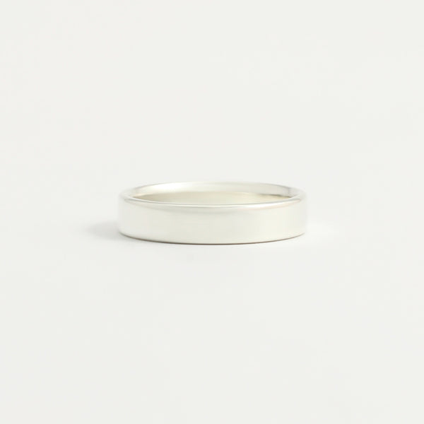 White Gold Wedding Band - 4mm Wide - Flat - Polished