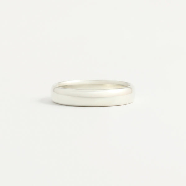 White Gold Wedding Band - 4mm Wide - Rounded - Polished