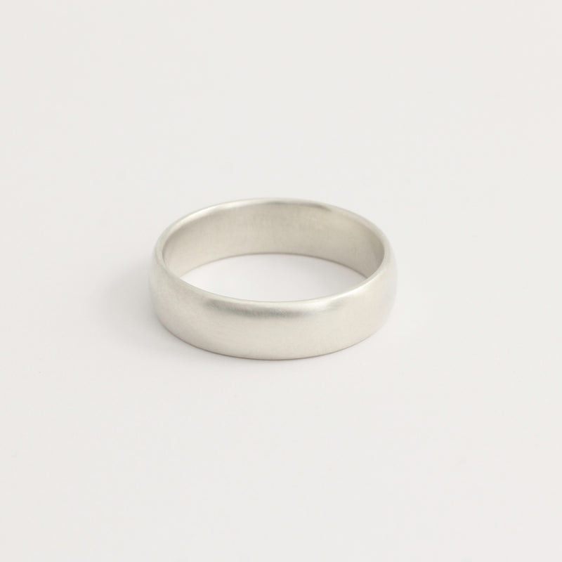 White Gold Wedding Band - 5mm Wide - Rounded - Polished