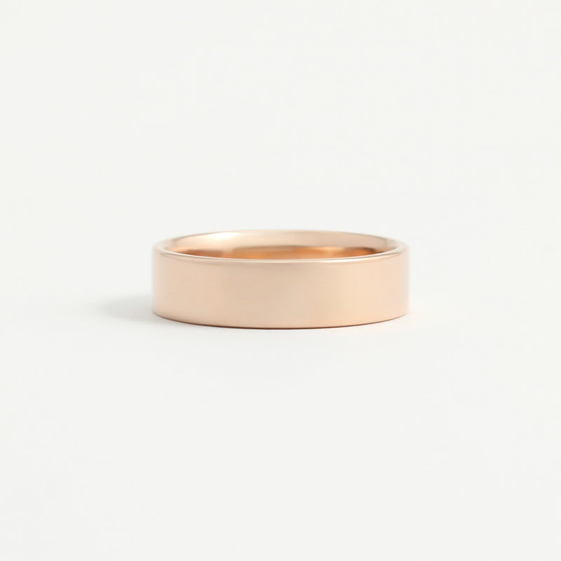 Rose Gold Wedding Band - 5mm Wide - Flat - Polished