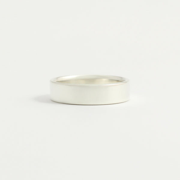White Gold Wedding Band - 5mm Wide - Flat - Polished