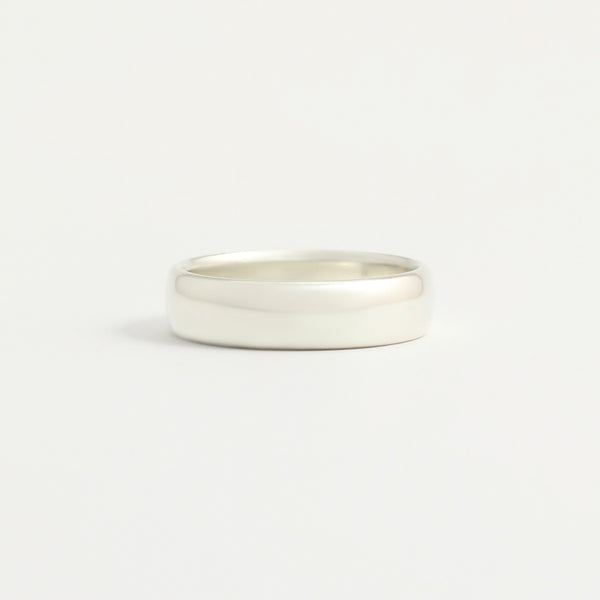 White Gold Wedding Band - 5mm Wide - Rounded - Polished