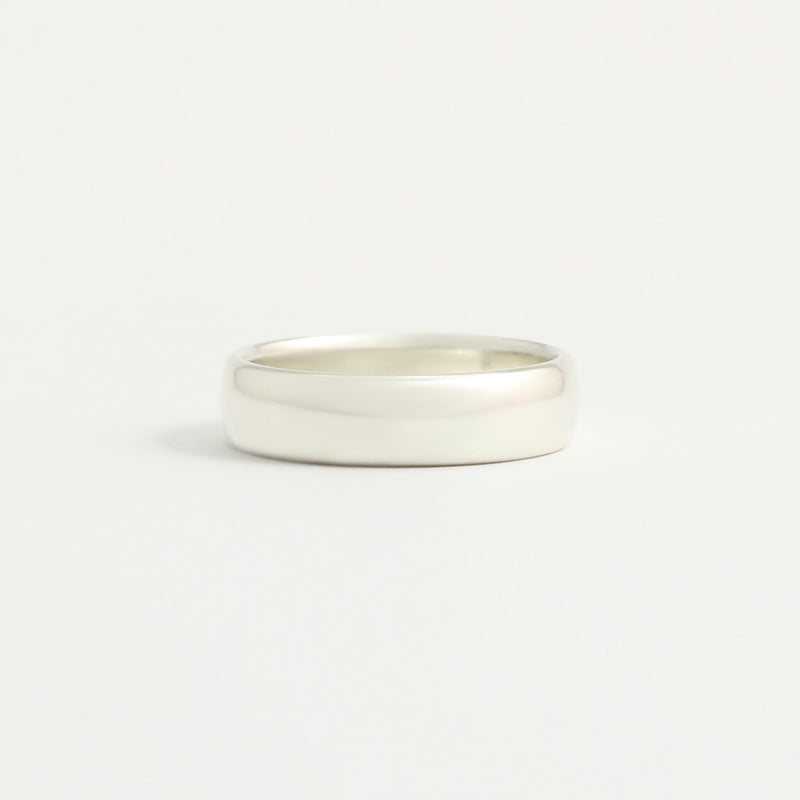 White Gold Wedding Band - 5mm Wide - Rounded - Polished