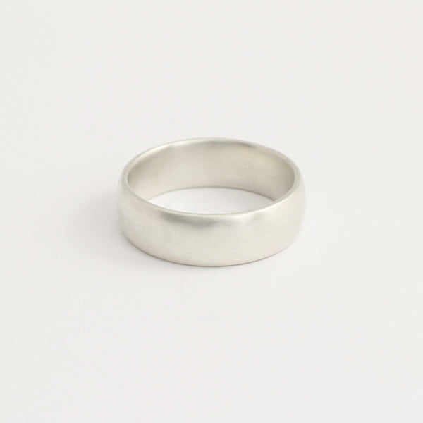 White Gold Wedding Band - 6mm Wide - Rounded - Matte