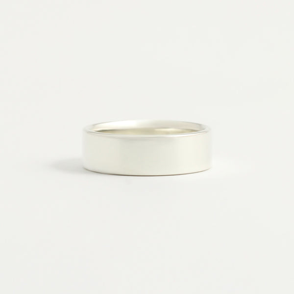 White Gold Wedding Band - 6mm Wide - Flat - Polished