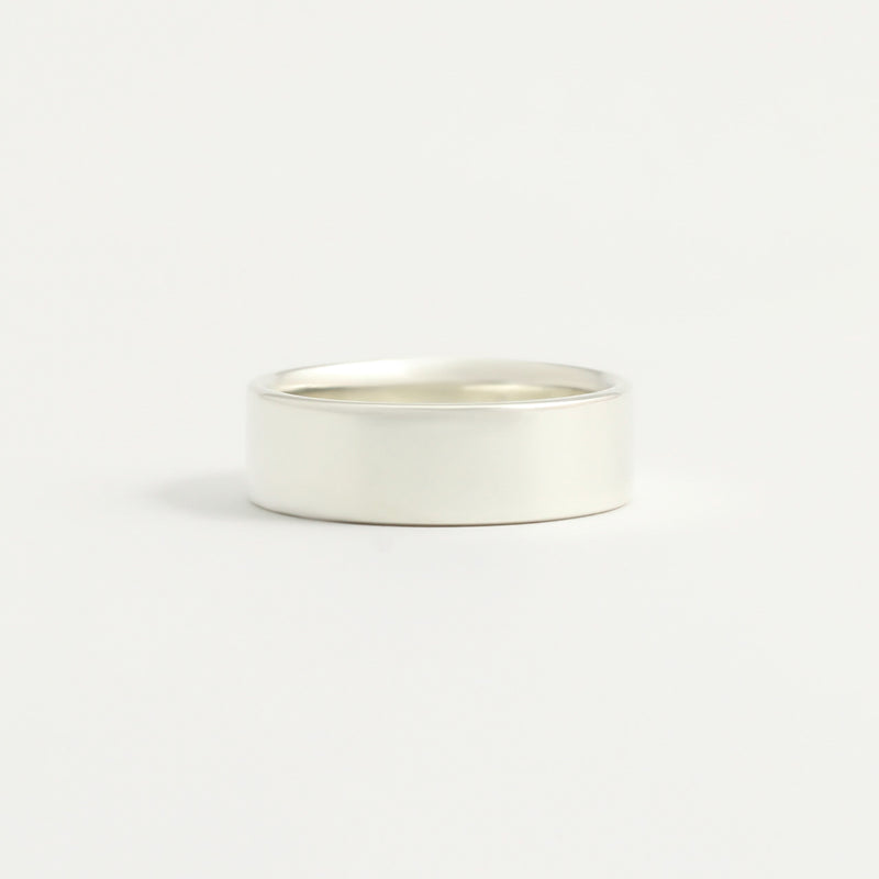 White Gold Wedding Band - 6mm Wide - Flat - Polished