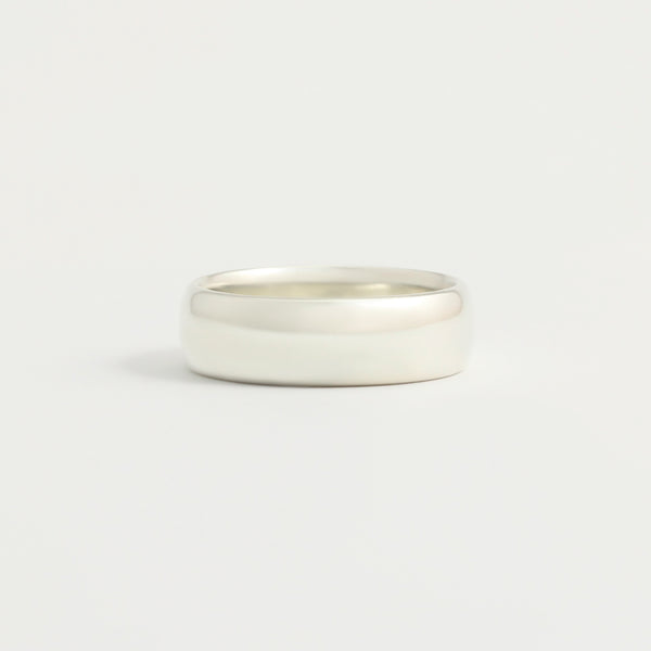 White Gold Wedding Band - 6mm Wide - Rounded - Polished