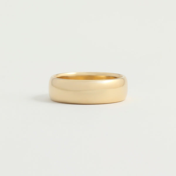 Yellow Gold Wedding Band - 6mm Wide - Rounded - Polished