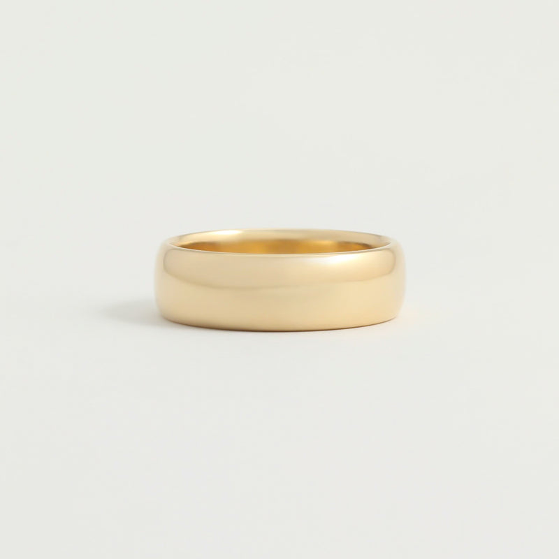 Yellow Gold Wedding Band - 6mm Wide - Rounded - Polished