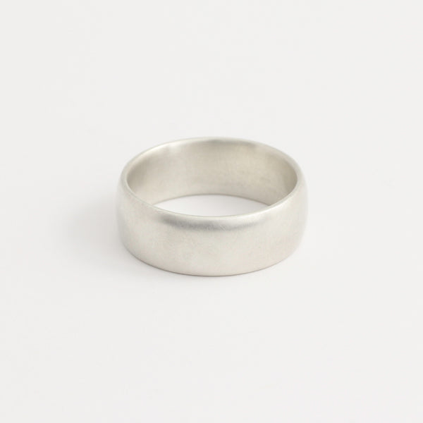 White Gold Wedding Band - 7mm Wide - Rounded - Matte