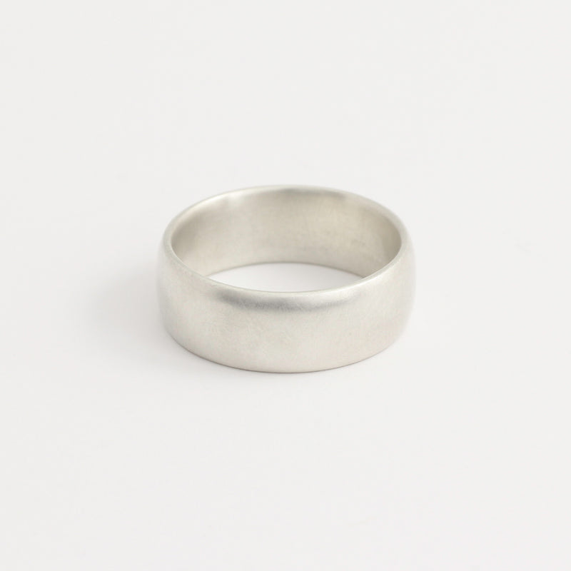 White Gold Wedding Band - 7mm Wide - Rounded - Matte
