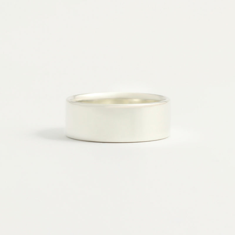 White Gold Wedding Band - 7mm Wide - Flat - Polished