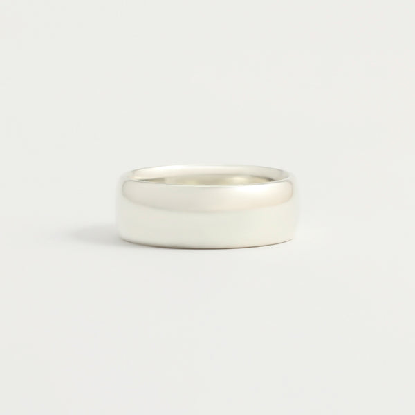 White Gold Wedding Band - 7mm Wide - Rounded - Polished