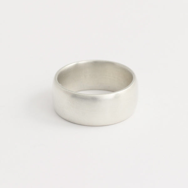 White Gold Wedding Band - 8mm Wide - Rounded - Matte
