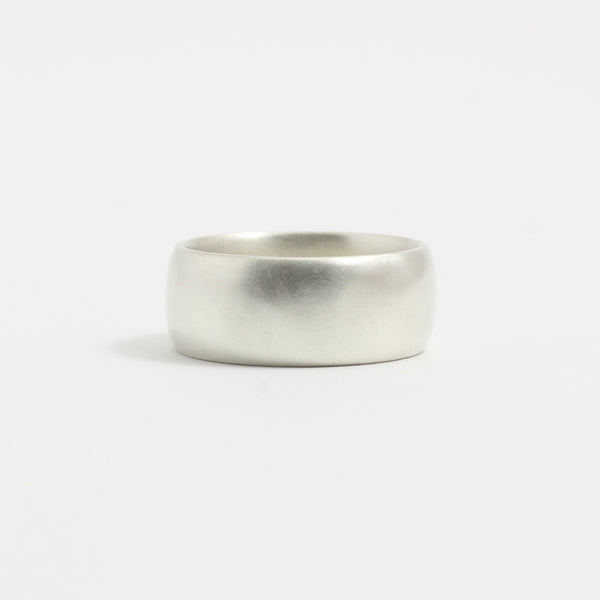 White Gold Wedding Band - 8mm Wide - Rounded - Matte