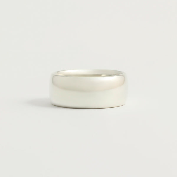 White Gold Wedding Band - 8mm Wide - Rounded - Polished