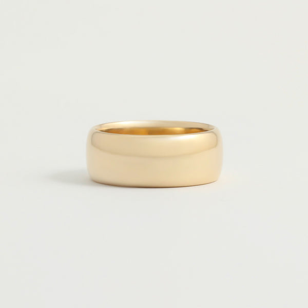Yellow Gold Wedding Band - 8mm Wide - Rounded - Polished